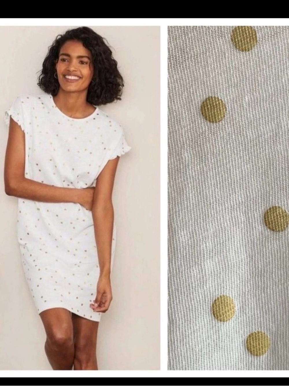 Boden White Tee Dress with Gold Polka Dots